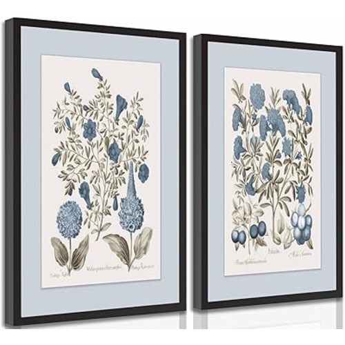 2 Pcs Hydrangea Floral Canvas Wall Art Vintage Rustic Farmhouse Sepia and Blue Flowers Botanical Still life Painting Picture Wall Decor Poster Print Artwork for Bedroom Office Home Decoration Unframed