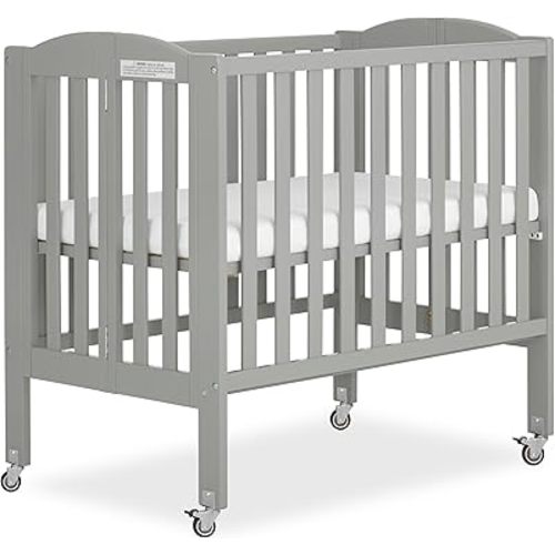 Dream On Me 2-in-1 Portable Mini Crib, Non-Full Size Baby Crib for Small Spaces, 2 Mattress Heights, Compact Travel Design, Includes Mattress, GREENGUARD Gold & BSA Certified, Cool Grey