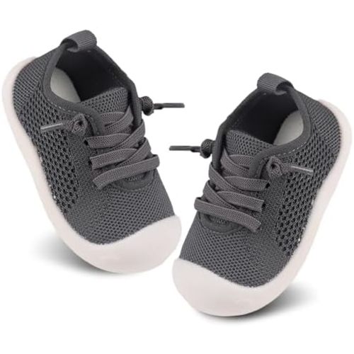 Baby Girl&Boy Toddler First Walking Shoes 6-12 Months Size 3 Black Barefoot Slip On Wide Toe Box Shoes Soft Footmates Casual Tennis Indoor Flexible Learning to Walk Rubber Sneakers