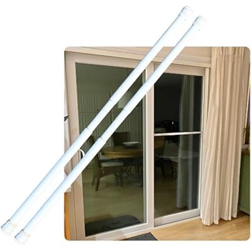 Evelots Adjustable Security Bar for Patio Door (2 Pack) Heavy Duty Sliding Glass Door, Porch, Window Lock Guard, Rubber Ends for Friction, White, 29.25 Inches to 53 Inches Door Jam