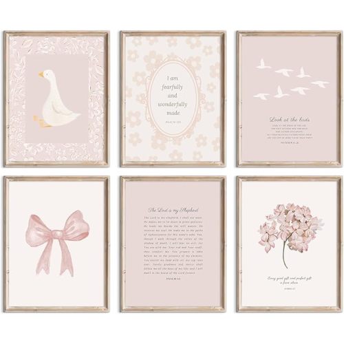 Lhoiplme Nursery Christian Wall Art Bible Verse Prints Pink Girl Nursery Room Canvas Wall Decor Coquette Bow Poster Jesus Boho Scripture Picture Vintage Floral Artwork for Bedroom 8x10x6 Inch Unframed