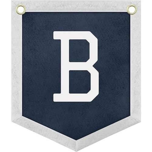 Handmade Felt Alphabet Pennant Banner for Nursery Room Decor - Navy Blue & Beige Educational Wall Hanging for Kids Room 11.8 x 13.8 Inches (P)