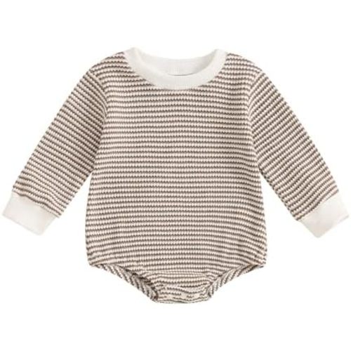 VISGOGO Unisex Baby Boy Girl Romper Waffle Newborn Infant Onesie Clothes Long Sleeve Bubble Oversized Romper Bodysuit Top