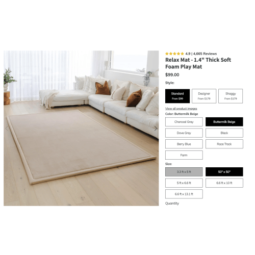 Relax Mat - 1.4" Thick Soft Foam Play Mat
Color: Buttermilk Beige
Size: 50" x 50"