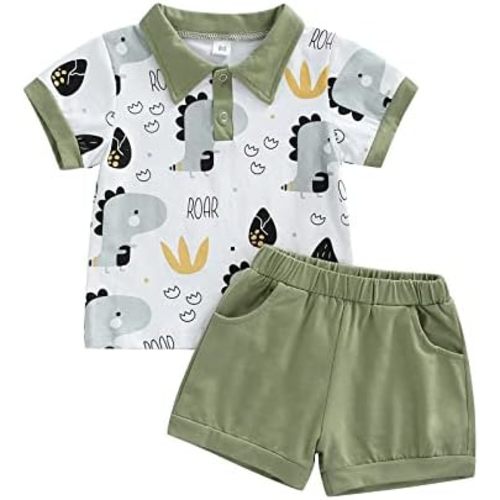 Infant Baby Boy Farm Clothes Western Cow/Animals Farm Themed Shirt Top Solid Short Pant 2Pcs Summer Short Outfits