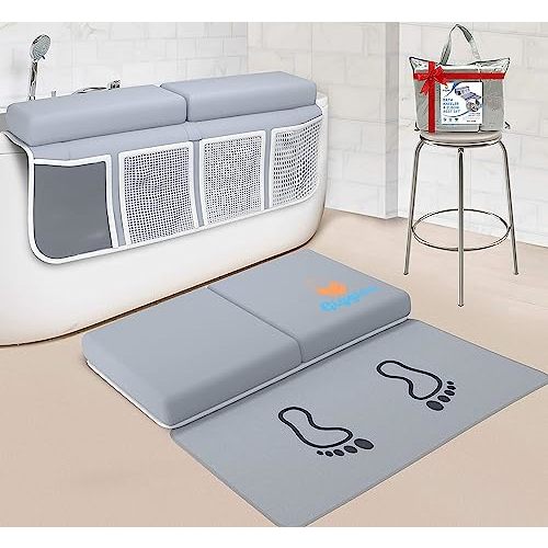 Baby Bath Kneeler and Elbow Rest Pad Set with Feet Protection, Comfortable Thick Bathtub Kneeling Pad for Bathing Babies, Elbow & Knee Saver, Bath Kneeler Mat Cushion for Knee and Arm Support
