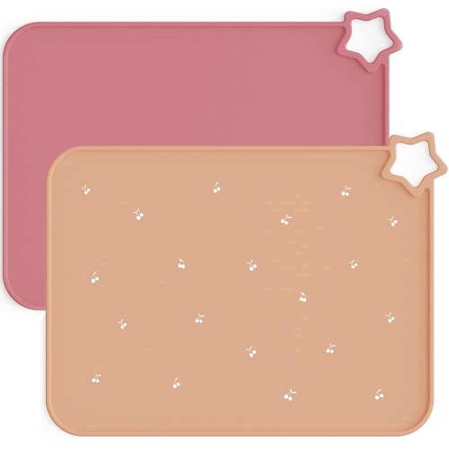 Moonkie Silicone Placemats for Baby & Kid, Stain-Proof Non-Slip Toddler Food Mats Eating Table Mat with 2 Packs