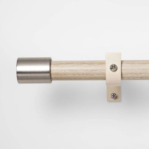 48 - 84" Brushed Nickel Finial Kids' Curtain Rod Natural Wood - Pillowfort™: Adjustable Metal Rod For Kids Room