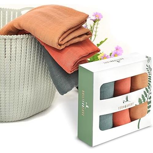Fern and Avery Muslin Swaddle Blankets for Newborns - Baby Receiving Blankets - Set of 3