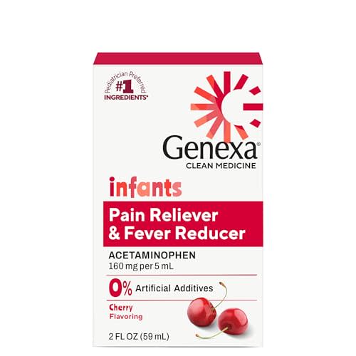 Genexa Infants Acetaminophen Made Clean, Baby Pain & Fever Reducer, 2 fl oz | Pediatrician Preferred Ingredients, Dye Free, 0% Artificial Additives, Pain & Fever Reducer, 160mg per 5mL, Cherry