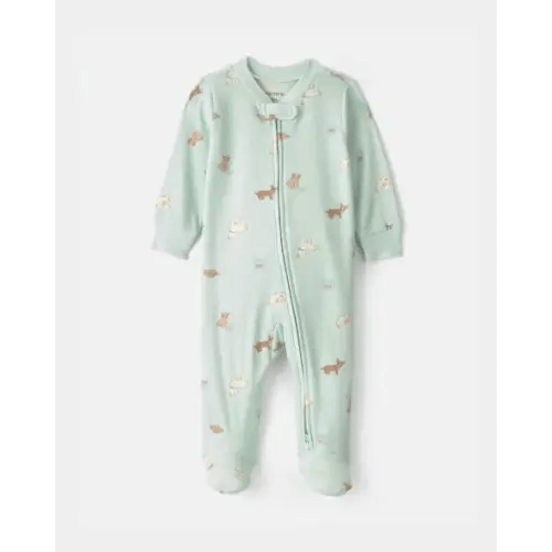 Baby Girl Pets Cotton 2-Way Zip Sleep & Play Pajamas - Green | Carter's