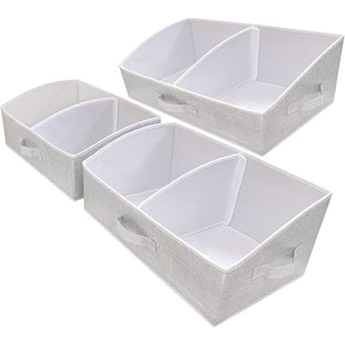 3 Packs Closet Storage Bins - Trapezoid Large Storage Box - Foldable Fabric Baskets for Organizing Clothes - Baby Toiletry, Toys, Towel, DVD, Book (Grey, 20 x 11.2 x 8.3 inches)