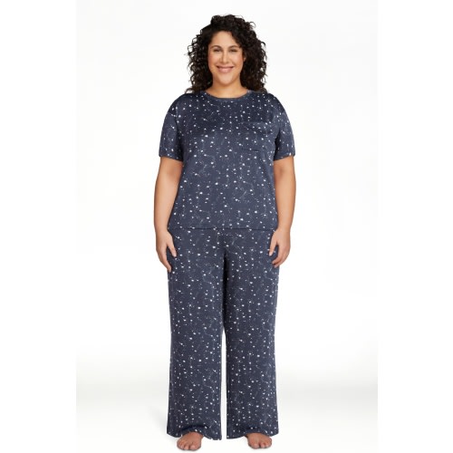 Joyspun Women's Dreamy Soft Collection Short Sleeve Sleep Top and Open Leg Pants Pajama Set, 2-Piece, Sizes XS-3X