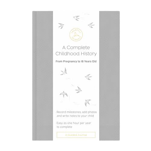 Promptly Journals, A Complete Childhood History: From Pregnancy to 18 Years Old (Grey Tweed, Linen) | Baby Book and Pregnancy Journal | Baby Memory Book