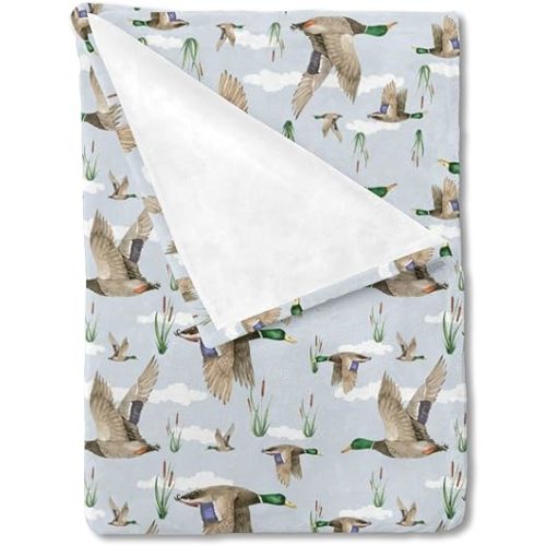 HawSkgFub Duck Hunting Mallard Hunter Baby Blanket for Boys Gift, Wild Animal Bird Reeds Blue Flannel Fleece Nursery Bed Blankets, Soft Warm Lightweight Newborn Infant Toddler Kid Crib Bedding 30 x 40
