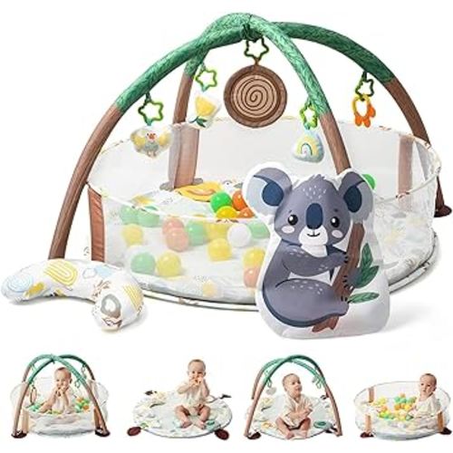 Lupantte 4-in-1 Baby Play Gym, Activity Gym Ball Pit with Detachable Anti-Slip Thickening Tummy Time Mat with Sensory Toys for Newborn Infant Toddler to Develop Motor&Cognition,Include 40 Balls