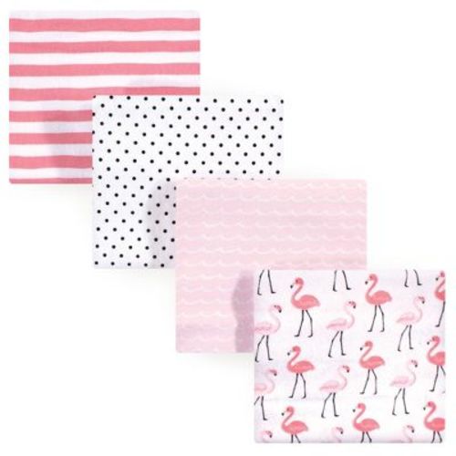 Hudson Baby Infant Girl Cotton Flannel Receiving Blankets, Flamingos, One Size