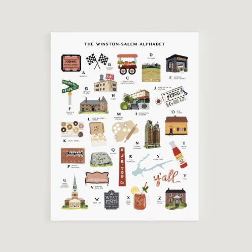 Winston-Salem, NC alphabet print, 11"x14", illustrations, letters