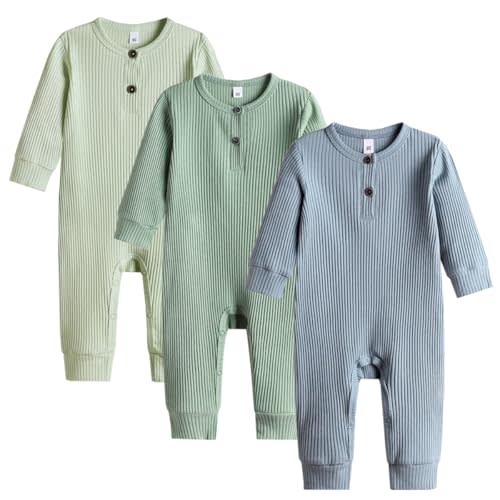 Bafeicao Baby Boy Girl 2/3 Pack Solid Romper Ribbed Short/Long Sleeve Bodysuit Jumpsuit Infant Knitted Outfits Clothes