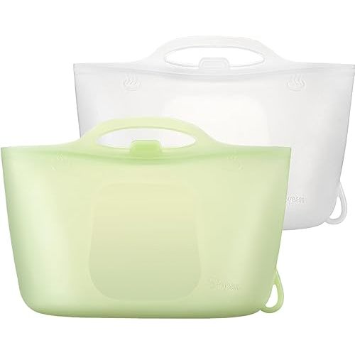 Silicone Travel Bottle Sterilizer Bags | 2000ml Microwave Steam Sterilizer Bags for Baby Bottles, Breast Pump & Pacifiers, 2pcs Reusable Steam Sterilizing Bags for Travel and Home Use (Clear+Green)