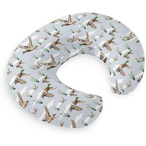 HawSkgFub Duck Hunting Mallard Hunter Nursing Pillow Cover for Baby Boys, Wild Animal Bird Reeds Blue Breastfeeding Pillow Slipcover, Nursing Pillowcase for Newborn Infant, Cover Only