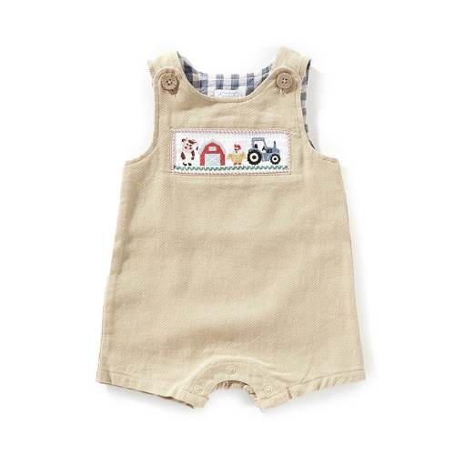 Mud Pie Baby Boys 3-18 Months Farm Smocked Twill Shortall