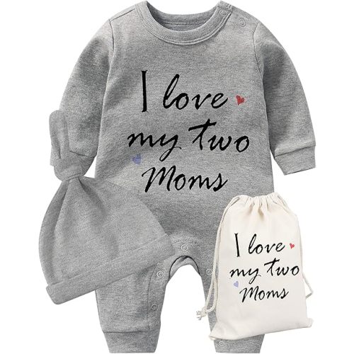 YSCULBUTOL Baby Twins Baby Boy Girl Romper Mothers Day I love My Two Mom Newborn Baby Clothes Set