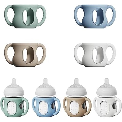 4 Pack Silicone Sleeves for Avent Natural Glass Bottles, Anti Breakage Bottle Protector with Handle, Compatible Philips Avent Glass Natural Bottle 4 oz, Not for Infant Use
