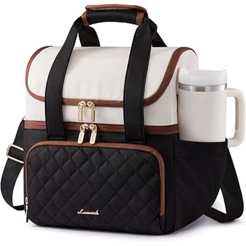 LOVEVOOK Insulated Lunch Bag For Women,X Large Double Deck Adult Lunch Box,Teacher Lunch Tote Bag With Cup Holder,Leakproof Cooler Bag With Adjustable Shoulder Strap For Work Picnic Beach,Larger 24L