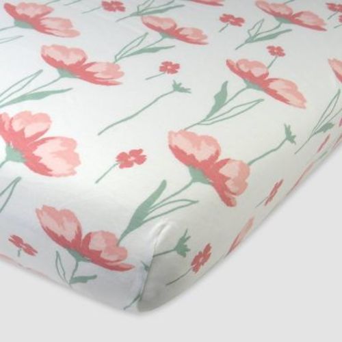 Honest Baby Organic Cotton Fitted Crib Sheet - Strawberry Pink Floral
