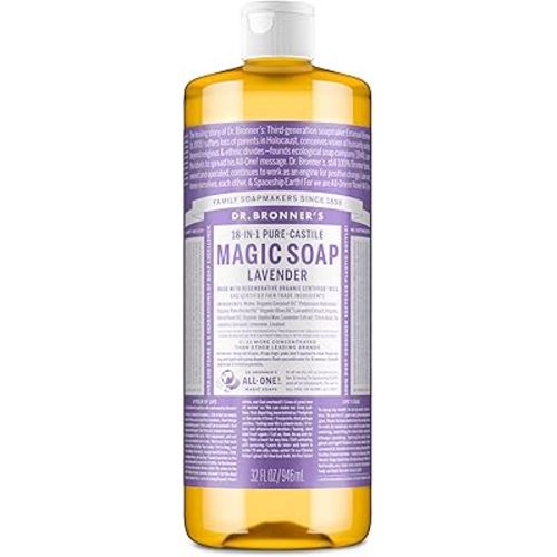 Dr. Bronner’s Pure-Castile Magic Liquid Soap - Made with Regenerative Organic Certified Oils - 18-in-1 Uses for Face, Body, Hand, Hair- Gentle on Sensitive Skin - All Natural Body Wash- Lavender, 32oz