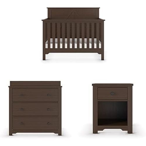 Child Craft Woodland Crib, Dresser, and Nightstand Nursery Set, 3-Piece, Includes 4-in-1 Convertible Crib, Dresser, and Nightstand, Grows with Your Baby (Brushed Truffle)