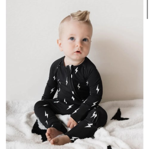 Bamboo Zip Pajamas | Midnight Lightning Bolt