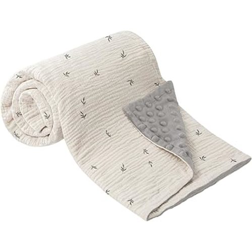 Bearmoss Baby Blanket 30x40inch, Soft Nursery Crib Blankets with Muslin Cotton Front and Dotted Fleece Back for Unisex Baby Girls Boys Newborns Toddlers (Cute Bud)
