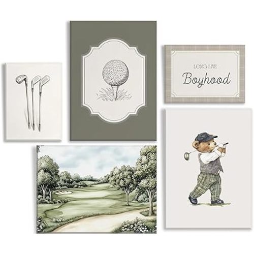 Vintage Nursery Wall Art Kids Room Canvas Wall Decor Animal Pictures Cute Duck and Woodland Bear Posters Neutral Floral and Sailboat Painting Print Artwork for Baby Boy Girl Room Playroom, Framed