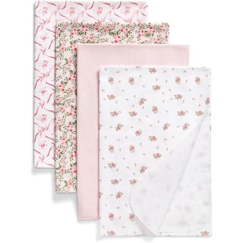 Delta Children 100% Cotton Flannel Baby Receiving Blankets for Girls and Boys – 30x30 Inches (Pack of 4), Pink Floral