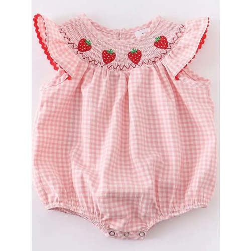 Baby Girls Strawberry Plaid Smocked Bubble – Howdy House Kids