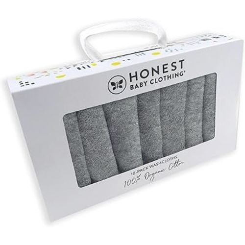 HonestBaby 10-Pack Organic Cotton Baby-Terry Wash Cloths, 10-Pack Grey Heather, One Size