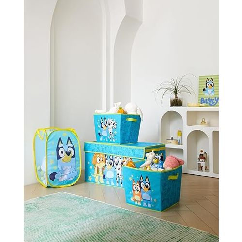 Bluey 4 Piece Storage Solution Set with Pop Up Hamper, Collapsible Storage Trunk and 2 Nestable Storage Bins