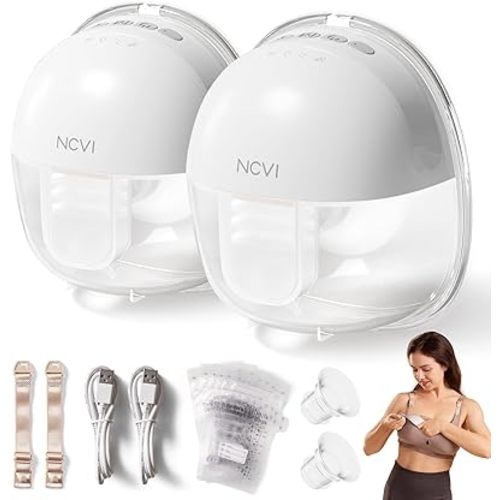 NCVI Hands Free Breast Pump 8111, Wearable Breast Pump for Breastfeeding, Wireless Portable Milk Pump with Strong Suction, 4 Modes & 9 Levels, Ultra-Quiet Discreet Pump, 21/24mm Flanges, 2 Pack