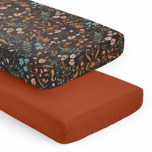 Boho Floral Wildflower Black and Orange, 2 Pack Crib Sheets (Full)