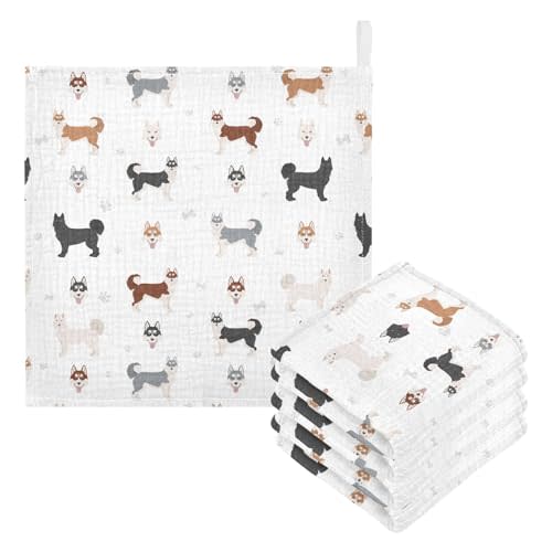 vvfelixl Baby Cotton Washcloths Siberian Husky Dog Infants Bath Towel for Unisex Puppy Face Towels for Newborn, Natural Baby Wipes Delicate Skin, 11.8 X 11.8 inch, one sizex3
