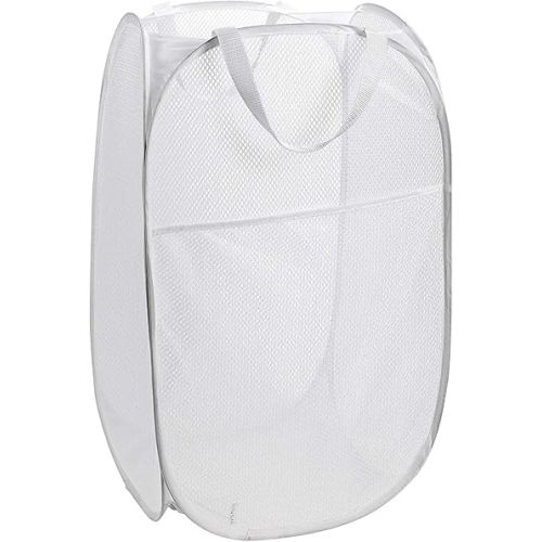 Foldable Mesh Clothes Hampers with Big Pocket Durable Pop-Up Laundry Basket Room Organizer Toy Storage Bins White