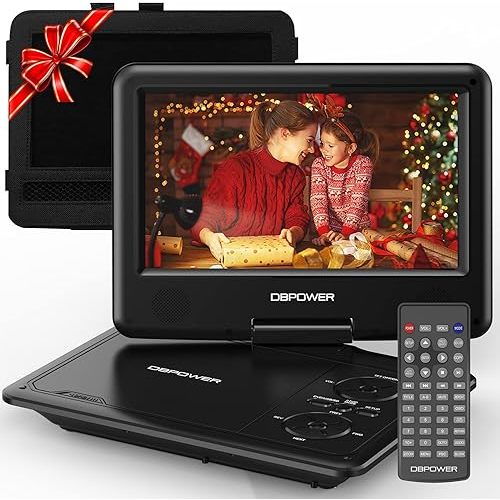DBPOWER 11.5" Portable DVD Player, 5-Hour Built-in Rechargeable Battery, 9" Swivel Screen, Support CD/DVD/SD Card/USB, Remote Control, 1.8 Meter Car Charger, Power Adaptor and Car Headrest (Black)