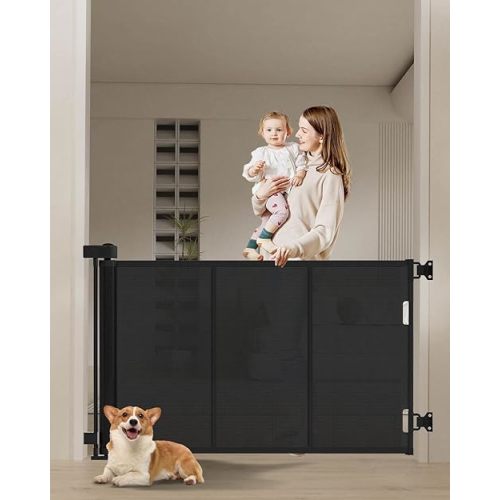 Upgrade 71" Retractable Baby Gates with Reinforced Strip Design to Prevent Crawling Through, 34" Tall Retractable Gate for Baby and Pet, 6 FT Baby Gates for Stairs, Doorways, Hallways