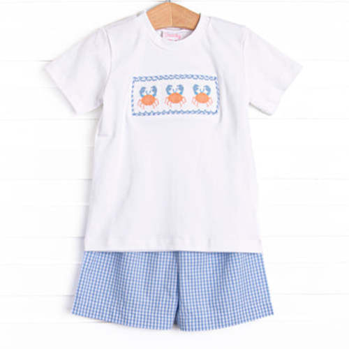 Coral Reef Crab Smocked Short Set, Blue – Stitchy Fish