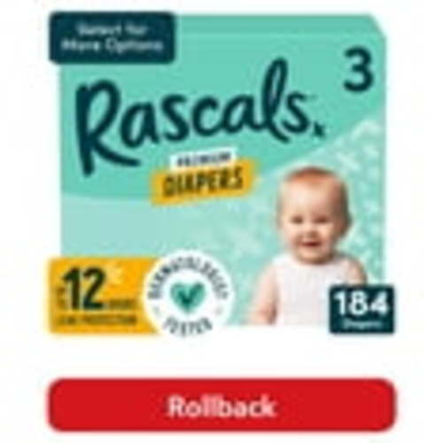 Rascals Premium Absorbent Baby Diapers Size 3, 184 Count (Select for More Options)