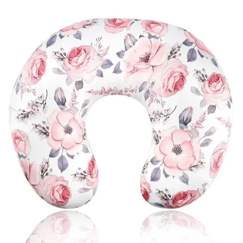 Nursing Pillow Cover Girls, Floral Breastfeeding Pillow Cover for Baby, Snug Fits Newborn Nursing Pillow Case, Super Soft Breathable, Pink Flower