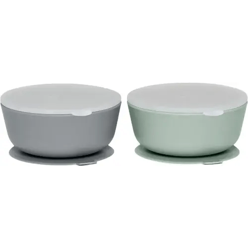 WeeSprout Suction Bowls for Baby & Toddlers (Set of 2) - 100% Silicone w/Plastic Lid - Leak Proof Feeding Supplies - Dishwasher & Microwave Safe Infant Dinnerware w/Extra Strong Base