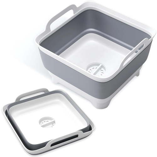 Portable Wash Basin with Drain Plug - 2.4 Gallon Foldable Kitchen Sink for Baby Bottles, RV Camping, Space-Saving Dish Tub